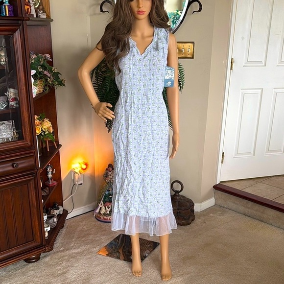 Brand New April Cornell Light Blue Forget Me Not Dress Midi Sleeveless Floral - Picture 15 of 15